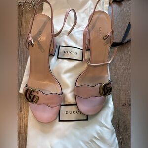 Gucci Marmont Pink Block Heel Shoes